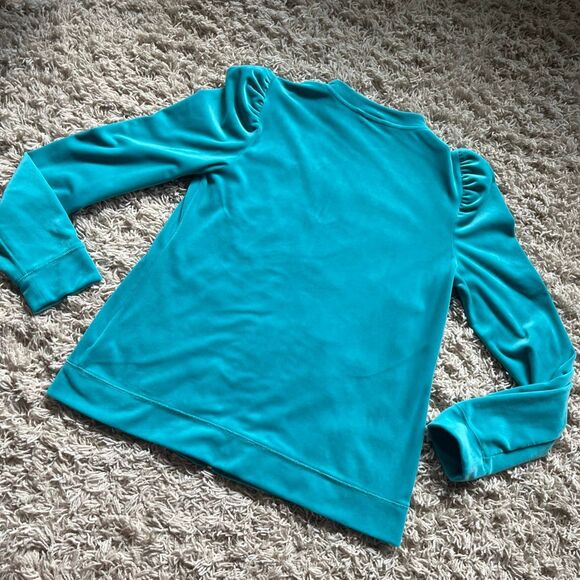 Lilly Pulitzer Jacket Women M Teal Velour Full Zip Puff Sleeve W Pockets - Picture 10 of 12